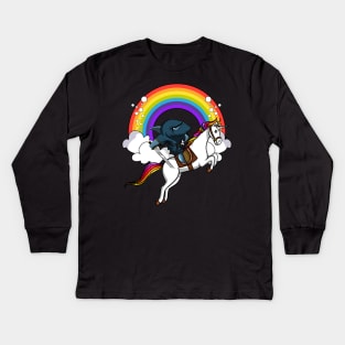 Shark Ninja Riding Unicorn Kids Long Sleeve T-Shirt